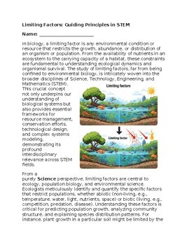 Limiting Factors & STEM - No Prep - Worksheet - 100% Editable