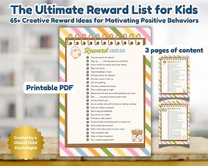 Printable Kids Reward List: 65  Fun & Creative Rewards for Positive Behavior - Etsy Canada