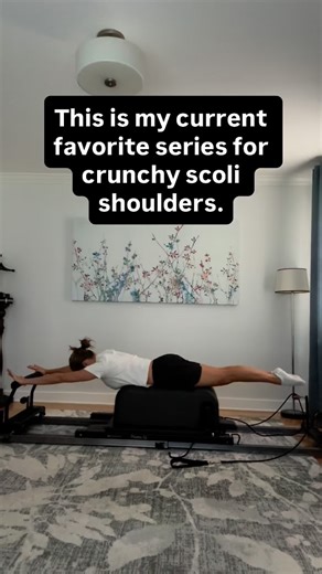 Erin Myers on Instagram: "Elevation and depression of the scaps + spinal rotation. Then spinal extensions + spinal rotation + arm circumduction. 1 red spring. Fabulous! #scoliosis #pilates #reformerpilates #pilatesreformer #spiralspine #bentbutnotbroken #scoliosisexercise #scoliosisawareness"