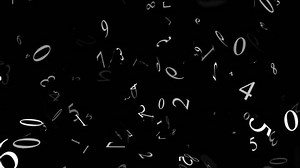 Floating white numbers on a black background loop