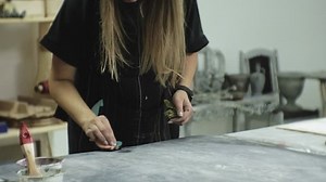 Masters in the art studio process the wood with paint and putty achieve the aging effect 4k