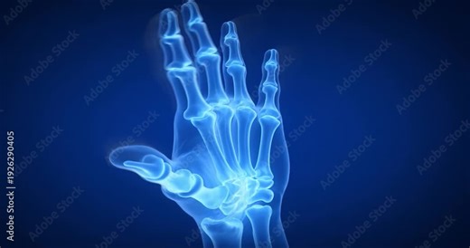 X-ray image of a human hand showing bones and joints xray bone skeleton medical anatomy