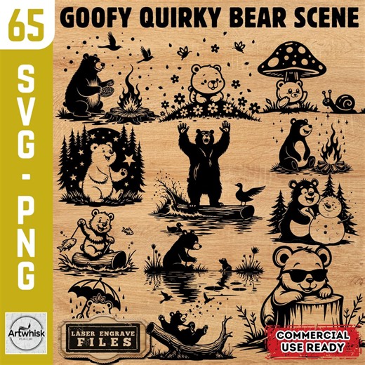 Goofy Bear Scene Laser Engrave File: Coaster & Wall Art (SVG, PNG) Commercial Use - Etsy