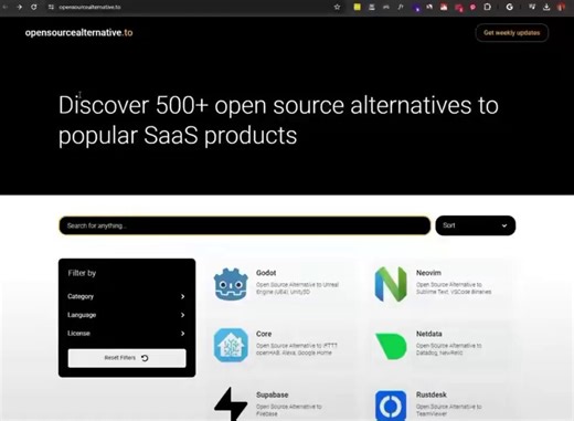 4- Open Source Alternative500多个免费开源替代品，可替代热门付费SaaS软件。Slack、Notion、Figma应有尽有。🔗 https://t.co/AaPcToUwBv