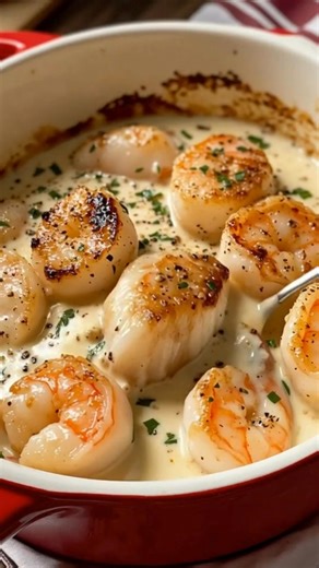 Stop scrolling! If you love rich, creamy seafood dishes that taste like a luxury restaurant meal, this Shrimp & St. James Casserole will steal your heart (and your appetite!) in just one bite. 🦐💛 🧾 Ingredients 1 lb large shrimp, peeled and deveined 1 cup heavy cream 2 tbsp butter 2 tbsp olive oil 3 cloves garlic, minced ½ cup grated Parmesan cheese ¼ cup white cooking wine (optional) 1 tsp paprika Salt and black pepper to taste Fresh parsley, chopped (for garnish) 👩‍🍳 Preparation Steps 1️⃣ 