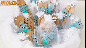 CiciBear 72 Pack Elephant Party Return Favors with 24 Blue Elephant Keychains, 24 Thank You Tags and 24 Gift Bags for Elephant Party,Boys Baby Shower,Kids Birthday,School Carnival Rewards