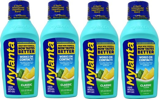 Amazon.com: Mylanta 胃灼熱和氣體緩解,液體抗酸,偉大的新配方,現在味道更好,經典風味,12 液體盎司 - 4 入 : 健康與家庭