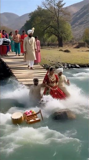 💔 Wedding Celebration Turns into Chaos – Bride & Groom Fall as Bridge Collapses!#crash