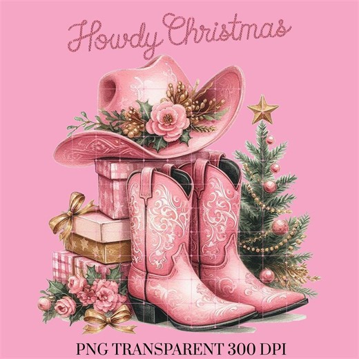 Howdy Christmas PNG Cowboy Christmas PNG Western Holiday Pink Hat Boots Bow Clipart Gift Tshirt Sticker Trendy Rustic Popular Coquette - Etsy
