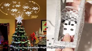 Christmas Tree Topper Lighted with 6 Projection Modes,Christmas Star Tree Topper Built-in LED Rotating Lights,Sliver 3D Glitter Dynamic Projection for Xmas Party Holiday Decorations