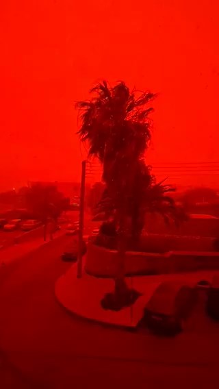 JUST IN 🇬🇷🇱🇾🇪🇬: Rare Red Sandstorm Sweeps Across MediterraneanThis looks like a movie!A massive red sandstorm has engulfed parts of Greece and Libya, with thick dust clouds turning skies orange and reducing visibility across multiple regions.The system is now moving east, with Egypt expected to be hit within hours as conditions continue to intensify.I hope everyone is safe