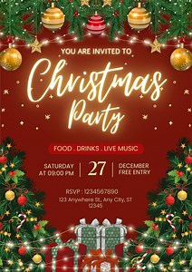 Christmas Party Invitation Templates | Holiday Invitation Greeting Templates | Christmas Night Food, Live Music and Drinks Party Invitation - Etsy Canada