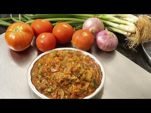 నోటికి ఎంతో కమ్మగా ఉండే టమాటా ఉల్లి కాడల కూర | Tomato Spring onion curry in telugu | spring onion
