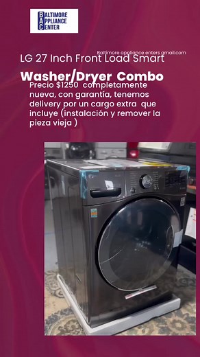 27 Inch Front Load Smart Washer/Dryer Combo with 4.5 cu.ft. Capacity, TurboWash®, 6Motion™, Allergiene™, ColdWash™, 14 Wash Cycles, Ventless Drying, and Steam Cycle Completely new Saves space and time The best for your house With guarantee We have delivery for an extra charge that includes (installation and removal of the old part) Combo de lavadora/secadora inteligente de carga frontal de 27 pulgadas con 4,5 pies cúbicos. Capacidad, TurboWash®, 6Motion™, Allergiene™, ColdWash™, 14 ciclos de lav