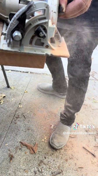 Sometimes it’s not about what you see… it’s about knowing why it’s being done 😤🚪 Here’s a clean angled cut using my setup — no fancy jig, just a custom plywood guide I made to keep everything straight and dialed in. Rotary saw, steady hand, and experience. When a floor is uneven, you can’t just cut the door straight across and hope for the best. You’ve gotta taper it — we’re talking subtle work… about 1/8” down to zero, sometimes up to 3/16”. That slight angle is what keeps the door from catch