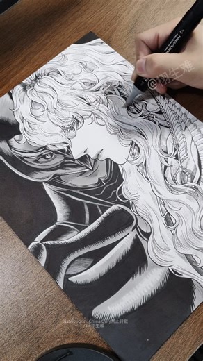 栩生难 on Instagram: "白色的惡魔(臨摹)#drawing #手繪 #artist #畫畫 #berserk 栩生难 唯一賬號，其餘視頻均為盜取刷到麻煩幫忙舉報，望大家多多支持本人！工具用的是荷蘭白卡紙300克，中國大陸的馬克筆，勾線筆橙色的是歌馬，草稿橙色的用的是三菱自動筆芯 this account is xushengnan official account at Instagram only at this account updates video if at other account at Ins see same video all is steal my video pls help to report and support my video at this official account!"