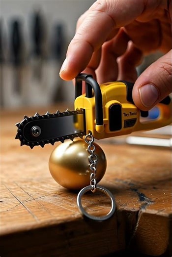 Handle-Side Keychain Mini Chainsaw | Finger-Sized Tool Cutting Golden Egg