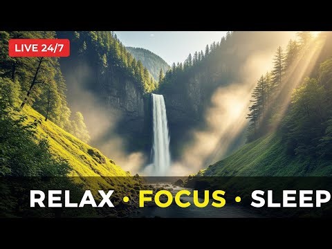 🌊 LIVE Waterfall from Majestic Mountains | 24/7 Nature Relaxation | Soothing Sounds & Scenic View