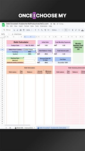 This tool maps out my entire debt payoff from the first payment to the last. I enter the balance, interest rate, and minimum payment for each debt. The spreadsheet then calculates the order, the timeline, and the final payoff date. Seeing the debt distribution and remaining months makes everything clearer. And the full schedule on the right keeps me motivated every step of the way. #debtsnowball #debtfreejourney #payoffplan #googlesheets #budgetspreadsheet #personalfinance
