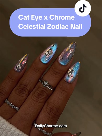 💙 FLASH SALE: 25% OFF New Year's Nails - This Weekend Only! 🎆 Save on 250 must-haves to shine into 2026 🤩 Use code COUNTDOWN to save at DailyCharme.com 🛍️ Promo ends 12/22/25 at 12pm PST 💙 Cat Eye x Chrome Celestial Zodiac Nails ♏️✨🩵 A cosmic, star-kissed mani that blends magnetic cat eye magic with celestial chrome details for major zodiac energy 🌌 Save & share for trendy nail inspo! Using @daily_charme: 🩵 C98 Purradise 💗 E01 Rosélicious ✨ G09 Starstruck 🧚 Fairycore Aurora Chrome Powd