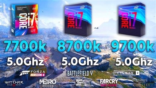 i7 7700k vs i7 8700k vs i7 9700k test in 8 games