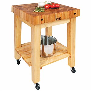 John Boos &amp; Co. GB-C Gourmet 24" x 24" Maple Top Butcher Block Work Table with Undershelf and Casters