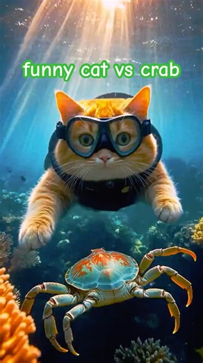 “Fluffy Orange Cat Dives Underwater | Funny Cat vs Crab”😱