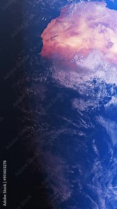 Beautiful 3d earth planet all screen. Space Zoom rotating view, Concept of climate change, globalization,cosmos and sunrise. World planet satellite .Stars, nebula and galaxy, vertical background.