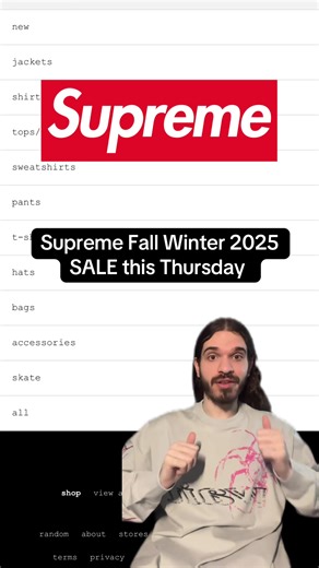 Tomorrow, January 15th 11AM EST, Supreme’s Fall Winter 2025 Sale will be going live, where many pieces that didn’t sell out during the season are available at discounts of usually around 30%. If you want something, you should be on the Supreme app at drop time or in store on Day 1 to make sure you don’t miss out on the best discounted items 👀👀 Are you going after anything tomorrow for the Supreme Fall/Winter 2025 Sale? #FashionTok #Streetwear #Hypebeast #Clothes #FYP