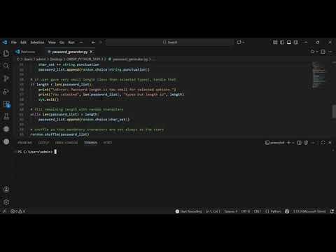 OIBSIP Python Task 3 - Random Password Generator | Oasis Infobyte Internship | Python project