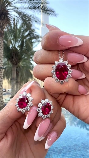 Ruby Diamond Pendant & Earring Set
