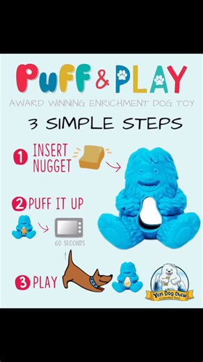 Meet the 3-step boredom buster every dog loves: Fill. Puff. Play. Yeti Puff and Play turns treat time into calm time — all with simple, limited ingredients! Available in 12 colors! #yetidogchew #goldenretriever #dogtreats #limitedingredientdogtreats #dogtoysofinstagram #toysfordogs #fyp #healthydogtreats #dog | Yeti Dog Chew | Facebook