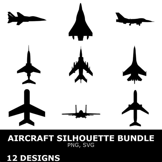 Aircraft Silhouette SVG Bundle, Aircraft Silhouette Clipart, Cutting Files for Cricut - Etsy