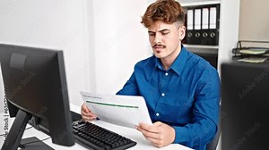 Young hispanic man business worker wearing glasses to read document at the office Stock Video
