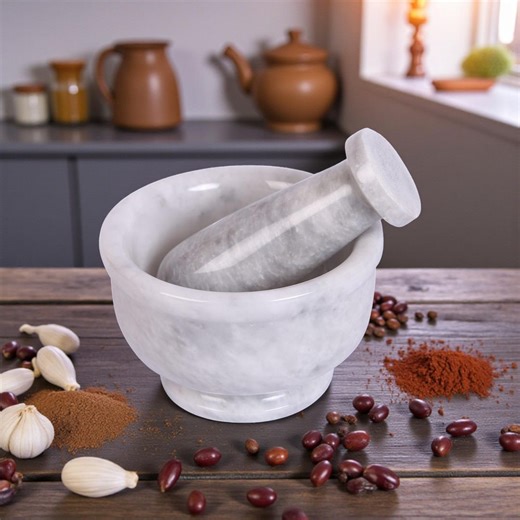 White Marble Mortar and Pestle | Natural Stone Herb & Spice Grinder | Kitchen Tool - Etsy