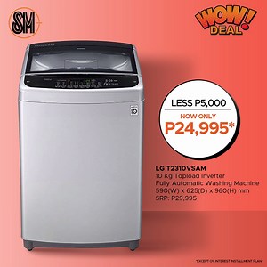 Let your hands free and your washing machine do the laundry! Buy LG T2310VSAM now for P5,000 OFF at #SMAppliance!​ #SMApplianceWowDeal​ Or get this through our Website: https://bit.ly/​ Sept 10 to 26, 2021. ​ Join us on viber: https://bit.ly/3uNzk8V ​ Per DTI Fair Trade Permit No. FTEB-126242, Series of 2021 | SM Appliance Center