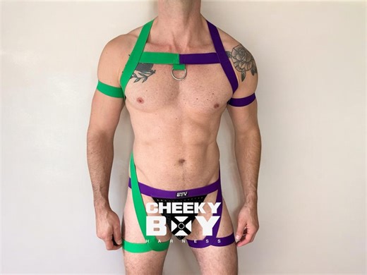 Mens Body Harness Set With Bicep Bands, Optional Clip on Leg Straps & Jockstrap, 2 Split Colours - Gay Clubwear - Etsy Canada