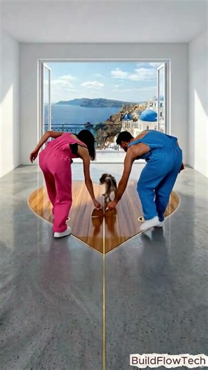 This Heart Epoxy Floor is INSANE 😍 Pink & Blue Epoxy Marble Masterpiece #epoxyfloor #luxury #shorts