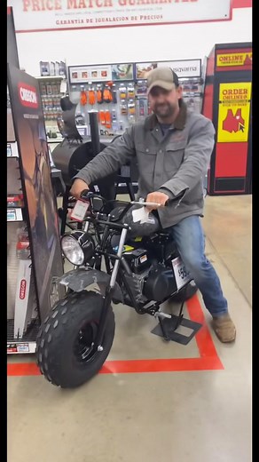 He saw this mini bike at tractor supply and fell in love🤦🏼‍♀️🤣 #ifitmakesyouhappy #JBLGreekOut #CustomersMostLoved #AEHolidayForever