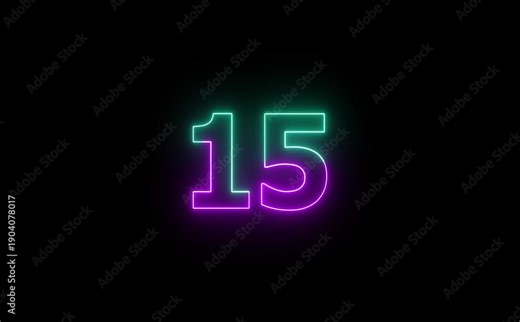 20 second countdown timer animation with neon number text glowing from 20 to 0 with interesting circle animation. Circle countdown timer 20 sec