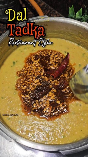 Dal Tadka Recipe Ingredients: 1 Cup Tuvar Dal 2.5 cups water 1/2 Cup Chopped onion 1 Cup chopped tomato 2 Green Chillies chopped 1 inch Ginger chopped finely 1 pinch Hing 1/2 tsp Turmeric powder 1/4 cup water Salt to taste 2 Tbsp Chopped Coriander leaves 1/2tsp Garam Masala powder 1tbsp Cream 1 pc Coal and little ghee for smoky flavor Tadka 3 tbsp Ghee 1tsp Jeera 4 Dry Red Chillies 5 to 6 Garlic cloves chopped 1/8 tsp Hing 1tsp Dried Kasturi Methi 1tsp Kashmiri Red Chilli powder Method : 1. Wash