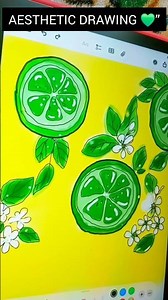 🍋 Easy Lemon Drawing Tutorial | Bright & Aesthetic Art ✨💚 Simple Lime Slice ✨️ #art #shorts