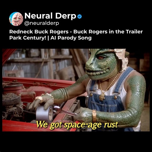 Buck Rogers woke up in the 25th Century and somehow it’s still a trailer park. Banjo. Lasers. Robots. Moonshine. 🚀🤠 🎧Available on Spotify, Apple Music, iTunes, etc. Also go Watch on YT if you have the time to support me there to! https://youtu.be/XOezHNMh3M0 #aimusic #aiparody #redneckai #buckrogers #redneckremix | Neural Derp