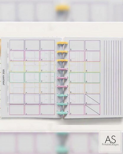 Happy Planner Classic Monthly Horizontal Printable, Colorful Spread