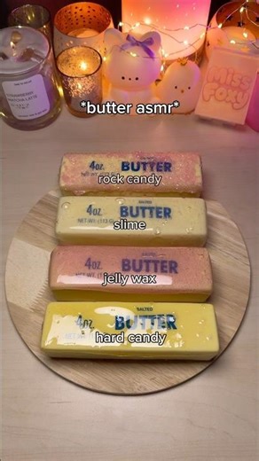 butter squishy ASMR *hard candy vs. jelly wax vs. slime vs. rock candy*🧈 #asmr #squishy