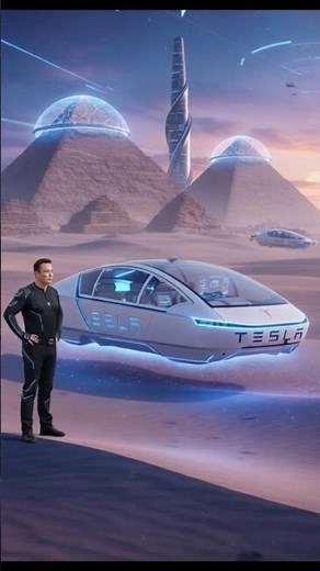 Future Tesla: Flying Car Concept in Sci-Fi Egypt