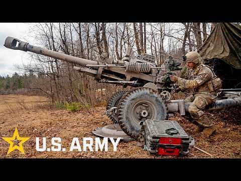 U.S. Army M119 Howitzers during live-fire training at Fort Drum, New York.