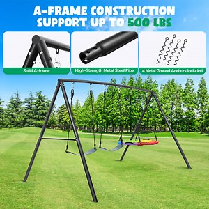 600lbs 4 IN 1 Metal Swing Set for Kids Backyard Swing Set with 3 Seats & A-Frame | eBay