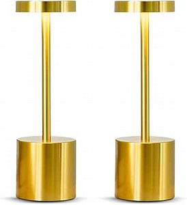 Cordless Table Lamps - Golden Wireless LED Table Light with 3 Color Stepless Dimming by Touch - Chic Indoor and Outdoor Table Lamp with Stylish Rounded Design for Home, Restaurant and More - Pack of 2