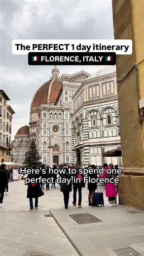 If you ONLY have 1 day in Florence, HERE’S HOW TO SPEND IT! [📌Save this reel for your trip to Florence follow @thetravelmentors for more!] You can’t see ALL Florence has to offer in 1 day, so this itinerary is meant to give you the highlights of the city but its not CRAZY busy!! ITINERARY ⬇️ 1. Grab coffee and a pastry early and stroll around the famous Duomo to see the main square before it gets too busy - the earlier the better! Sit and watch the square come to life and enjoy the sites! 😍 2.